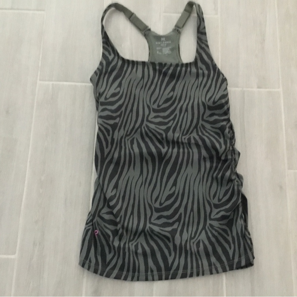 Ruby Ribbon Women's Gray Zebra-Print Racerback Sports Tank Top